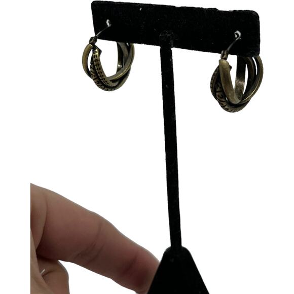 Small Guess Brand 90s Golden Hoop Earrings - Black Accent, Good Condition - Picture 8 of 16